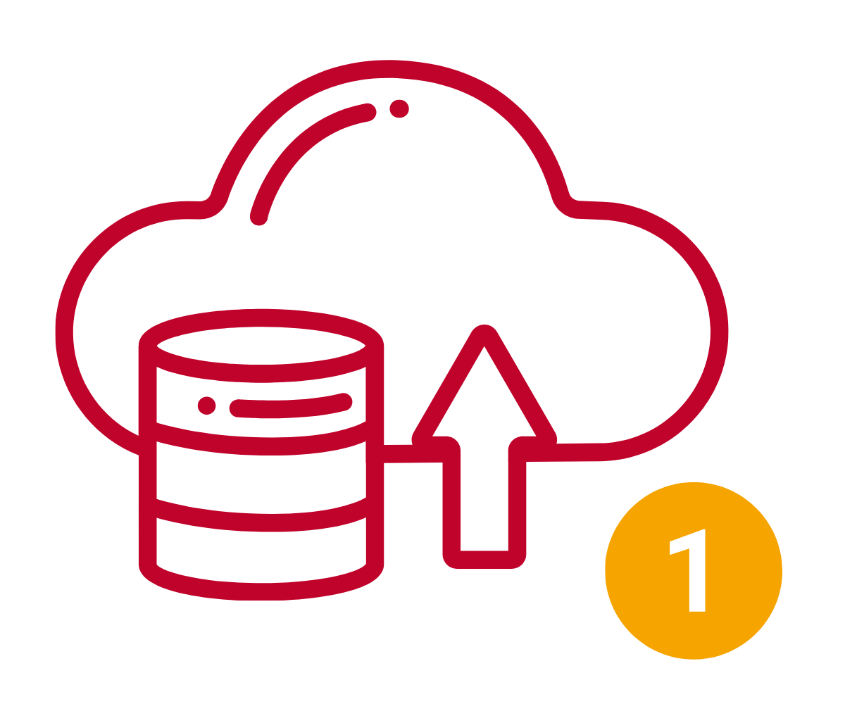 Icon mit Cloud und Datenbanksymbol, Symbol für eine externe Datensicherung wie das Cloud-Backup bei alpha 2000